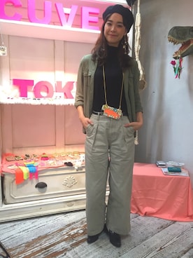 「axes femme（アクシーズファム）のアイテム（ハンチング/ベレー帽）」を使った、菅千代美(すがちよみ)さん（レディース・170cm）の秋コーディネート