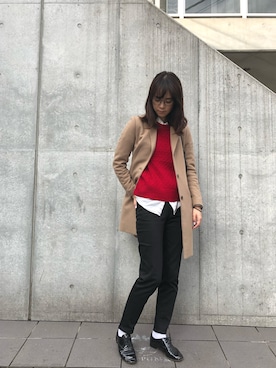 「zozoデニム」｜「アイテム（チェスターコート）」を使った、菅千代美(すがちよみ)さん（レディース・170cm）の冬コーディネート