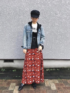 「おおぶりピアス」｜「アイテム（帽子）」を使った、菅千代美(すがちよみ)さん（レディース・170cm）の冬コーディネート