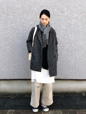 「CONVERSE（コンバース）のALL STAR HI（スニーカー）」を使った、菅千代美(すがちよみ)さん（レディース・170cm）の冬コーディネート