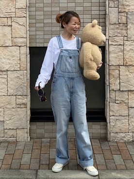 「90s」｜「アイテム（オールインワン・サロペット）」を使った、hitoeさん（レディース・162cm）の春コーディネート