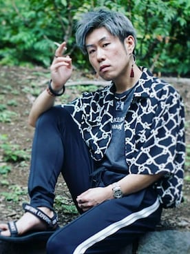 「アイテム（ピアス（両耳用）、レッド系）」を使った、Yugo Yoshidaさん（メンズ・169cm）の夏コーディネート