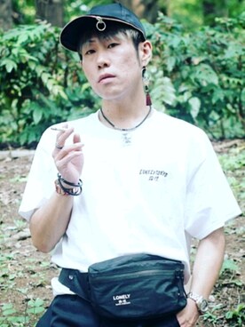 「アイテム（ピアス（両耳用）、レッド系）」を使った、Yugo Yoshidaさん（メンズ・169cm）の夏コーディネート