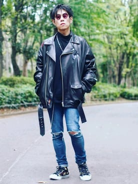 SUB-AGE.のライダースジャケットを使った人気ファッション