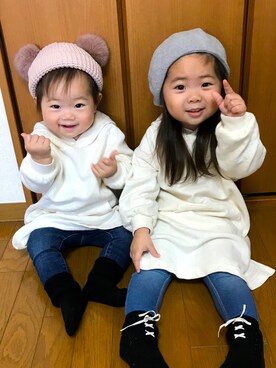 「petit main（プティマイン）のアイテム（パーカー）」を使った、ハナサクさん（キッズ・80cm）の秋コーディネート