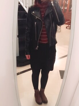 「skirt」｜「アイテム（ライダースジャケット）」を使った、summybaiiさん（レディース・165cm）の春コーディネート