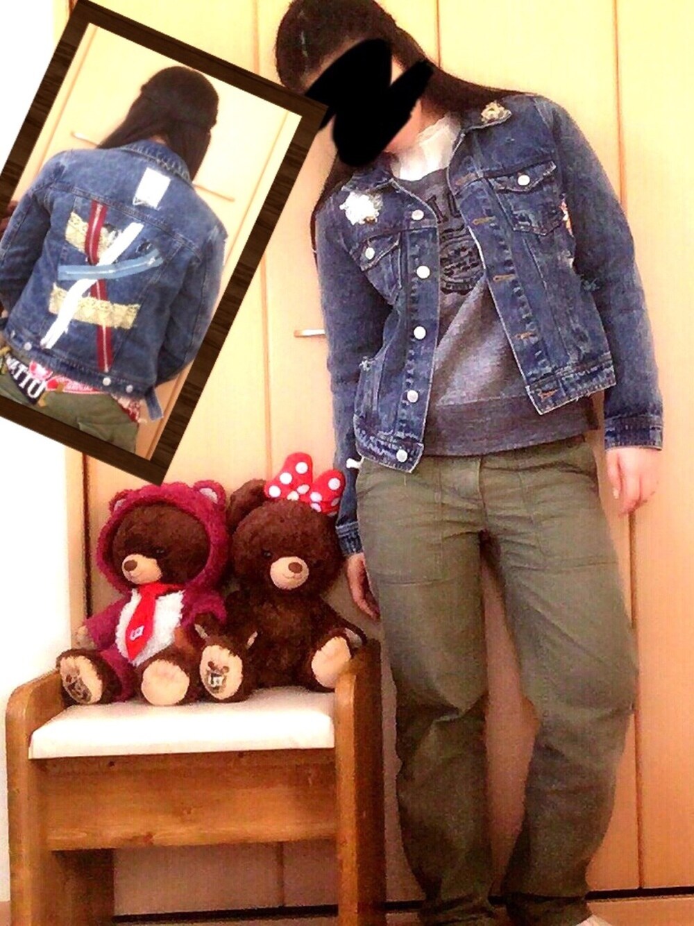 「プチプラ、ヤフオク、デニムアンドダンガリー、カジュアル、スプリングSENSEOFPLACE、リメイク、casual、ユニベア」｜「DENIM DUNGAREEのアイテム（デニムパンツ、グリーン系）」を使った、💄💋BabyMimmi👣さん（レディース・155cm）の春コーディネートの1枚目の写真