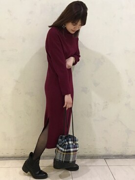 「リブタートルネック」｜「アイテム（ワンピース/ドレス）」を使った、吉田さん（レディース・163cm）の冬コーディネート