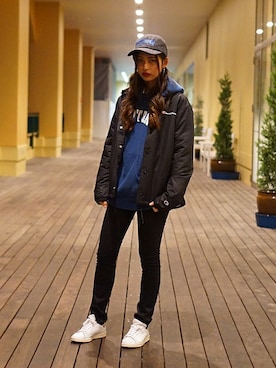 Champion チャンピオン 別注70 S Reverse Weave Pullover Hooded リバースウィーブプルオーバーパーカー C8 E139 Navwht Ast を使ったレディース人気ファッションコーディネート Wear