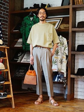 「marka（マーカ）のアイテム（サンダル）」を使った、ARKnets STAFFさん（メンズ・175cm）の夏コーディネート