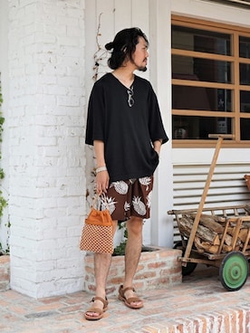 「marka（マーカ）のアイテム（サンダル）」を使った、ARKnets STAFFさん（メンズ・177cm）の夏コーディネート