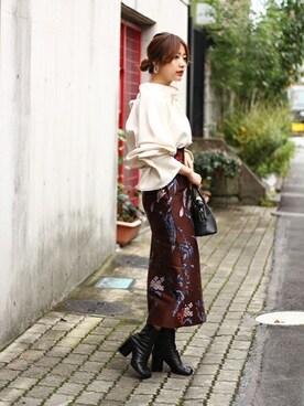 FLOWER DOUBLE CLOTH SKIRT-BROWN-を使った人気ファッション ...