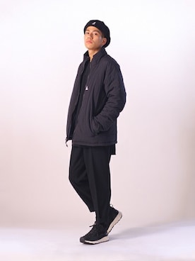 「ワイドスラックス」｜「アイテム（ダウンジャケット/コート）」を使った、ARKnets STAFFさん（メンズ・173cm）の冬コーディネート