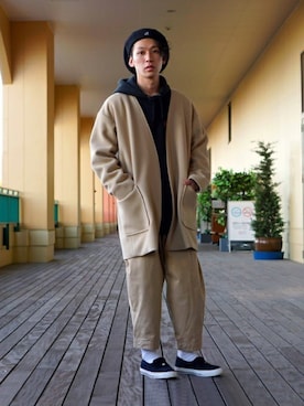 「WP（ダブリューピー）のアイテム（パーカー）」を使った、ARKnets STAFFさん（メンズ・168cm）の冬コーディネート