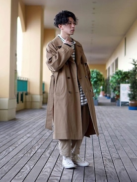 「marka（マーカ）のアイテム（トレンチコート）」を使った、ARKnets STAFFさん（メンズ・168cm）の冬コーディネート