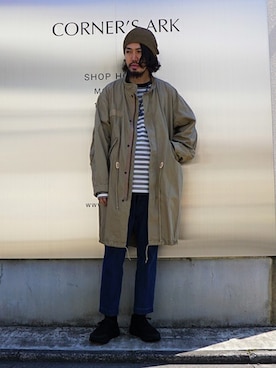 「marka（マーカ）のアイテム（モッズコート）」を使った、ARKnets STAFFさん（メンズ・177cm）の春コーディネート