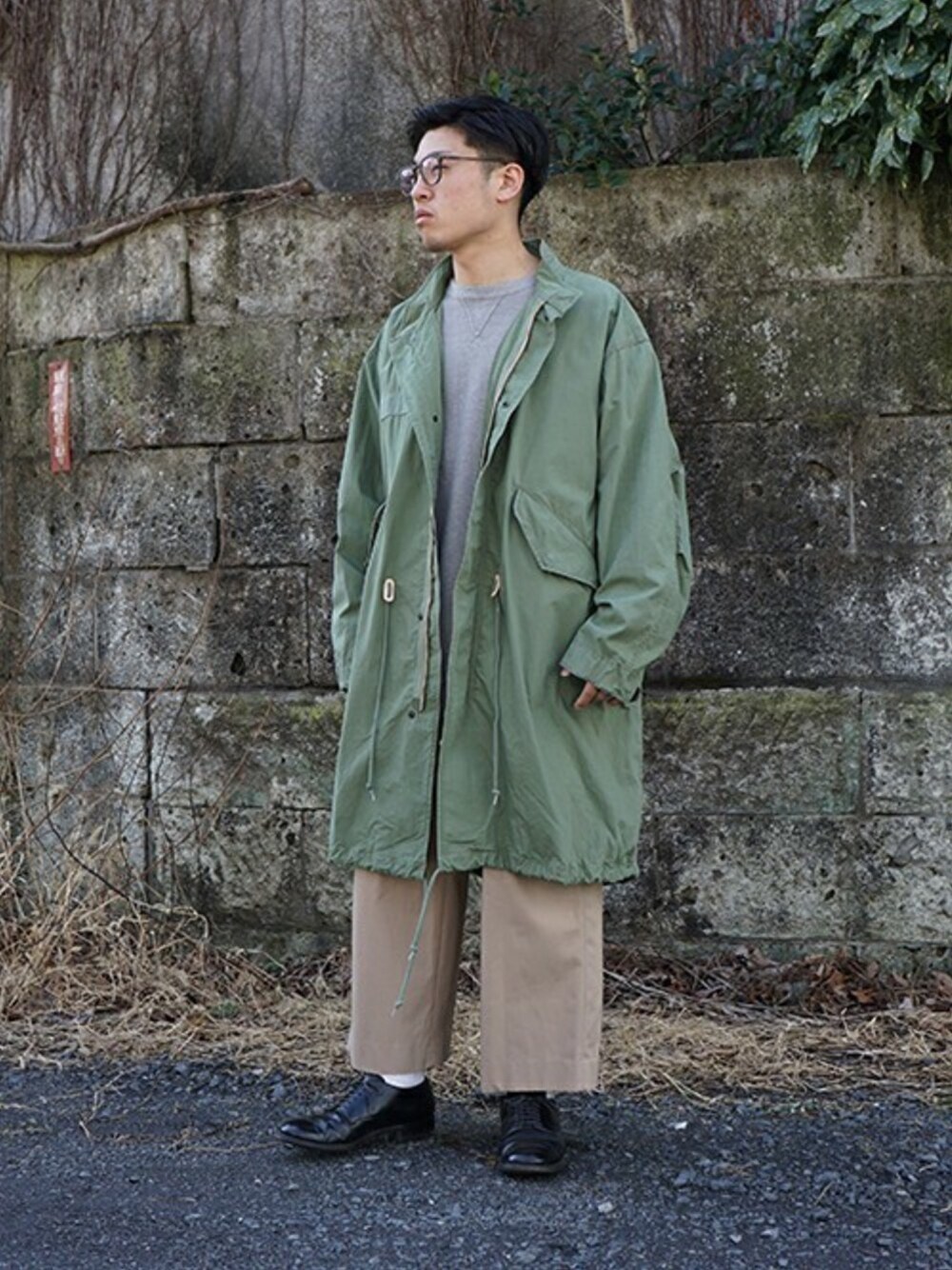 「markaのmarka / マーカ：【予約】MODS COAT：M19A-15CO01C[COR]（モッズコート、グリーン系）」を使った、ARKnets STAFFさん（メンズ・168cm）の春コーディネートの1枚目の写真
