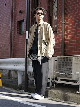 「marka（マーカ）のアイテム（ミリタリージャケット）」を使った、ARKnets STAFFさん（メンズ・175cm）の春コーディネート