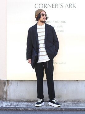 「marka（マーカ）のアイテム（シューズ）」を使った、ARKnets STAFFさん（メンズ・175cm）の春コーディネート