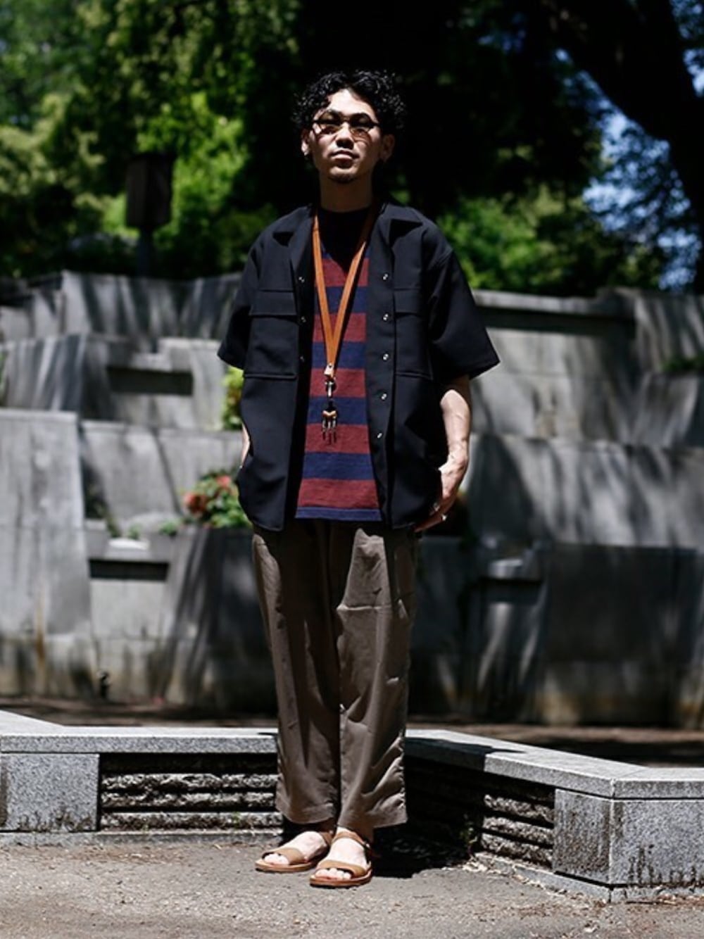 「markaのmarka / マーカ：BORDER TEE - ARKnets exclusive -：M19B-09CS02B[COR]（Tシャツ/カットソー、レッド系）」を使った、ARKnets STAFFさん（メンズ・175cm）の夏コーディネートの1枚目の写真