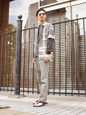「OLIVER PEOPLES」｜「アイテム（スラックス）」を使った、ARKnets STAFFさん（メンズ・175cm）の夏コーディネート