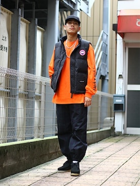 「WP（ダブリューピー）のアイテム（帽子）」を使った、ARKnets STAFFさん（メンズ・173cm）の秋コーディネート