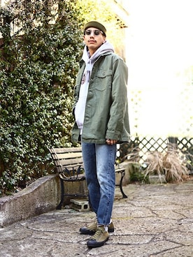 「WP（ダブリューピー）のアイテム（パーカー）」を使った、ARKnets STAFFさん（メンズ・173cm）の冬コーディネート