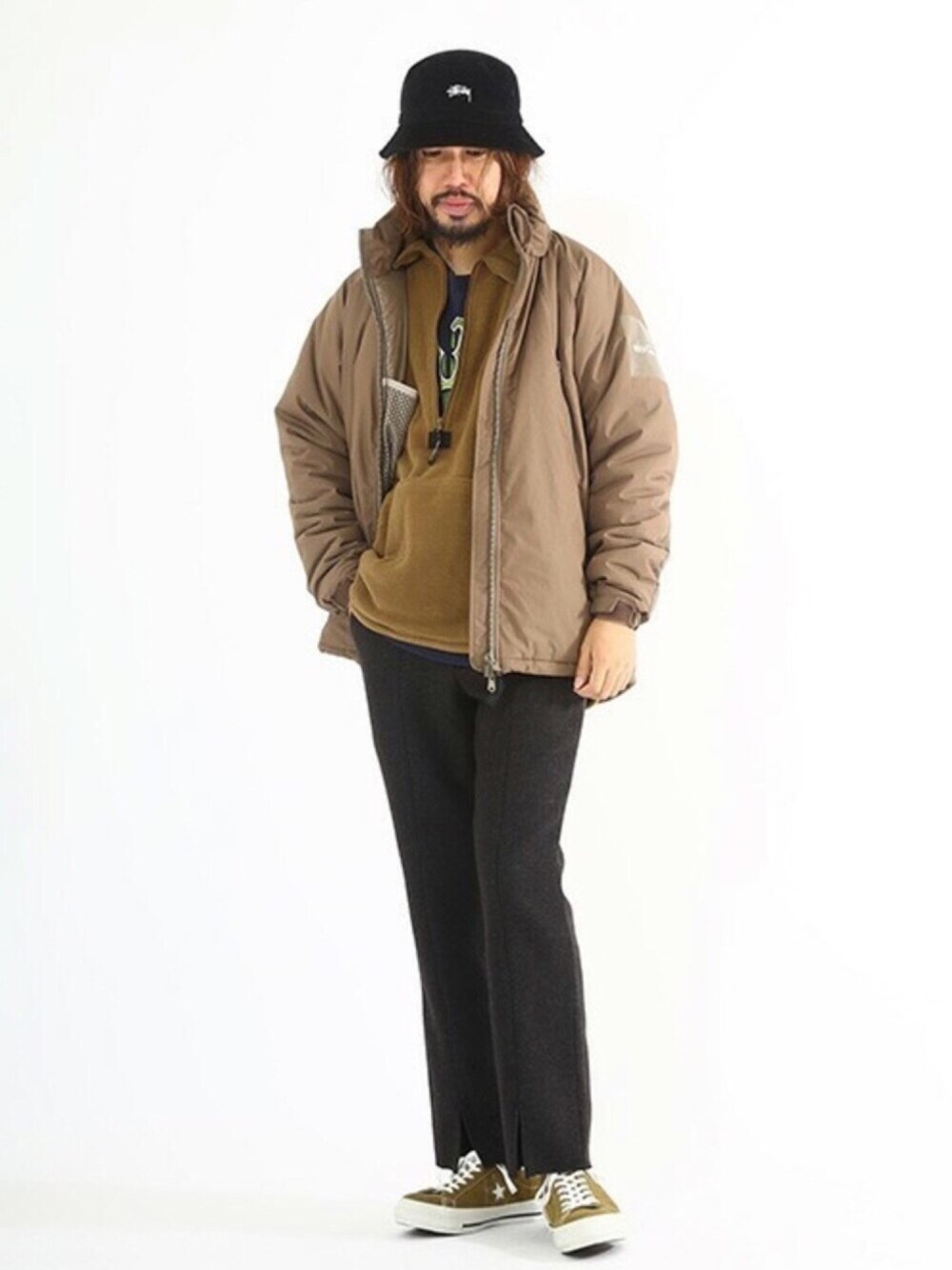 「ミリタリー、メンズ、WILDTHINGS、スタイリング、ワイルドシングス、プリマロフト、タウンユース、宇都宮、ハッピージャケット、ARKnets」｜「WILD THINGSのWILD THINGS / ワイルドシングス：HAPPY JACKET：WWT18103N[AST]（ダウンジャケット/コート、ブラウン系）」を使った、ARKnets STAFFさん（メンズ・177cm）の冬コーディネートの1枚目の写真