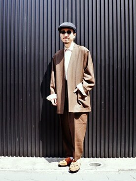 「ARKnets」｜「アイテム（スラックス）」を使った、ARKnets STAFFさん（メンズ・165cm）の秋コーディネート