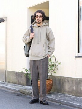「ARKnets」｜「アイテム（スラックス）」を使った、ARKnets STAFFさん（メンズ・175cm）の秋コーディネート