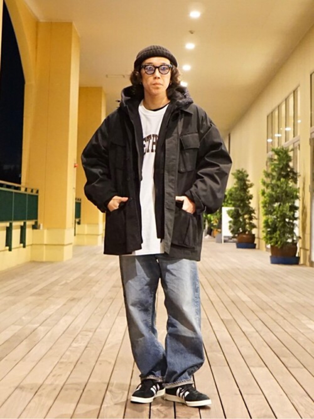 「markaのmarka / マーカ：JUNGLE FATIGUE JACKET - organic cotton canvas -：M20C-11BL01C[COR]（ミリタリージャケット、ブラック系）」を使った、ARKnets STAFFさん（メンズ・168cm）の秋コーディネートの1枚目の写真
