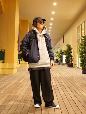 「WP（ダブリューピー）のアイテム（帽子）」を使った、ARKnets STAFFさん（メンズ・168cm）の冬コーディネート