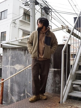 「BALLAST ARK（バラストアーク）のアイテム（パーカー）」を使った、ARKnets STAFFさん（メンズ・172cm）の冬コーディネート