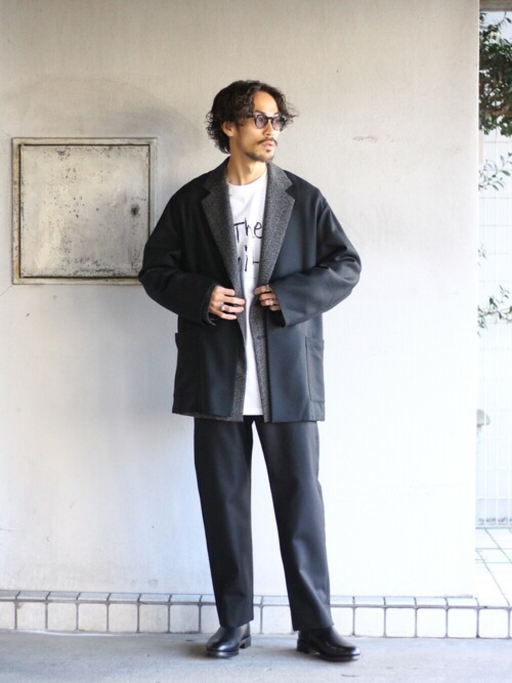 ジャケット・アウター LAPELLESS SHIRT JACKET WOOL SOFT SERGE LAPELLESS SHIRT JACKET WOOL SOFT SERGE - marka 「Area」