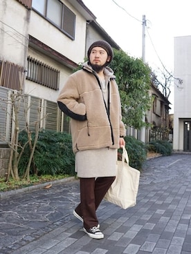 「BALLAST ARK（バラストアーク）のアイテム（スラックス）」を使った、ARKnets STAFFさん（メンズ・172cm）の冬コーディネート