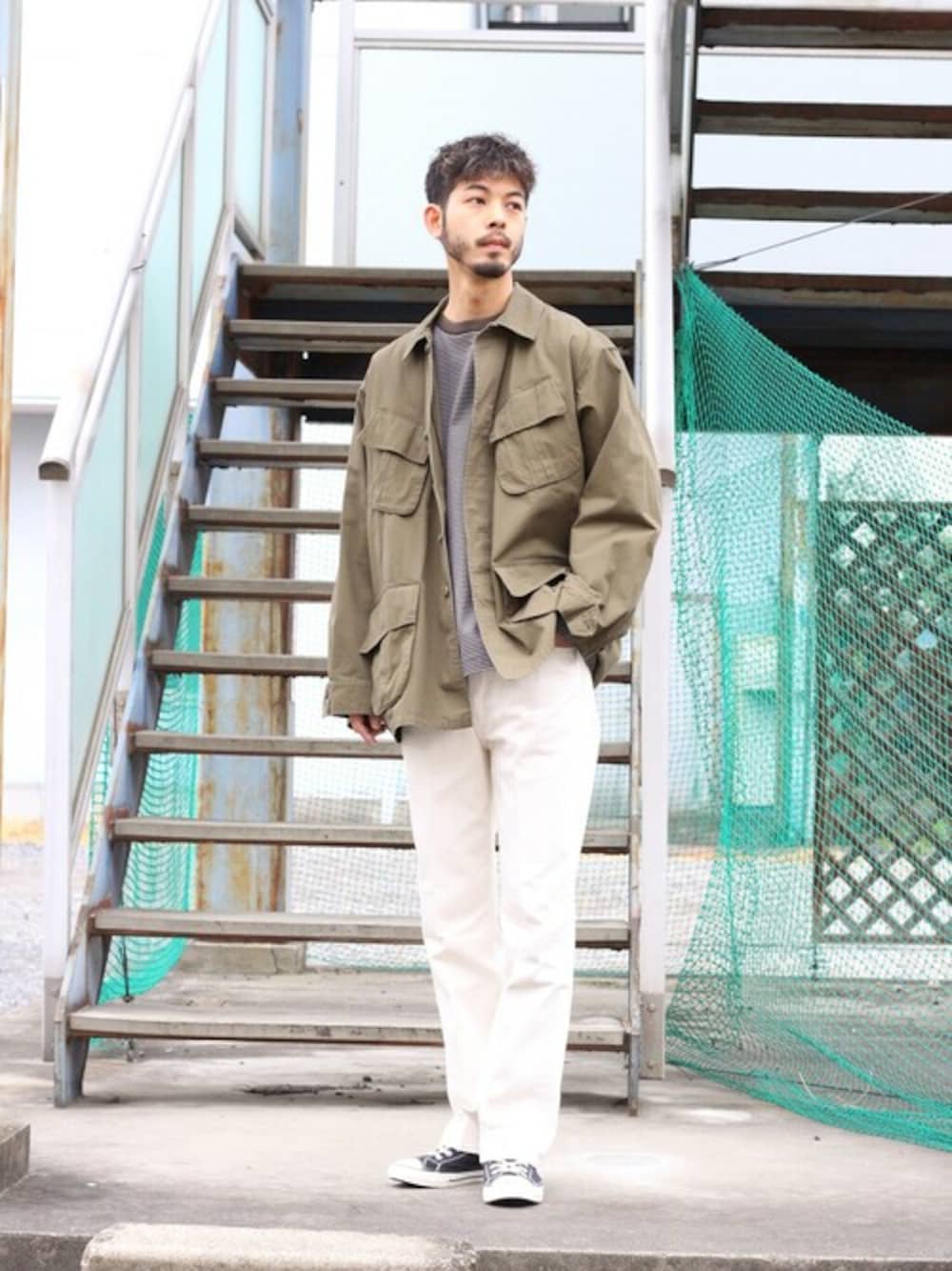 「markaのmarka / マーカ：JUNGLE FATIGUE JACKET - organic cotton canvas -：M20C-11BL01C[COR]（ミリタリージャケット、ブラウン系）」を使った、ARKnets STAFFさん（メンズ・185cm）の冬コーディネートの1枚目の写真