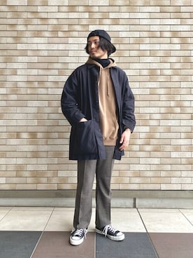 「BALLAST ARK（バラストアーク）のアイテム（パーカー）」を使った、ARKnets STAFFさん（メンズ・174cm）の冬コーディネート