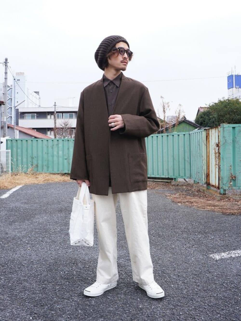 marka / マーカ：LAPELLESS SHIRT JACKET - wool soft serge