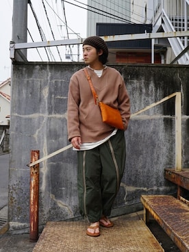 「PORT BY ARK（ポートバイアーク）のアイテム（ニットキャップ/ビーニー）」を使った、ARKnets STAFFさん（メンズ・172cm）の春コーディネート