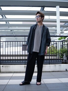 「BALLAST ARK（バラストアーク）のアイテム（スラックス）」を使った、ARKnets STAFFさん（メンズ・172cm）の春コーディネート