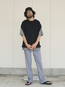 「DAIRIKU（ダイリク）のアイテム（パンツ）」を使った、ARKnets STAFFさん（メンズ・183cm）の夏コーディネート