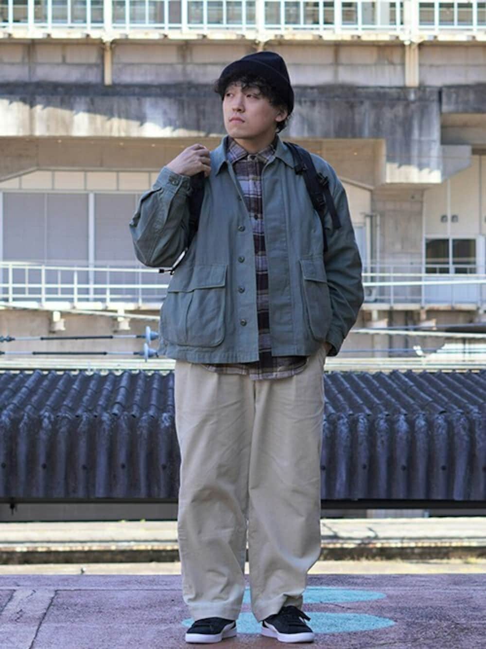 「ニットキャップ、PORT BY ARK、ポートバイアーク、アークネッツ、ARKnets」｜「PORT BY ARKのPORT BY ARK / ポートバイアーク：Loose Beanie：PO10-C001[COR]（ニットキャップ/ビーニー、ブラック系）」を使った、ARKnets STAFFさん（メンズ・173cm）の秋コーディネートの1枚目の写真