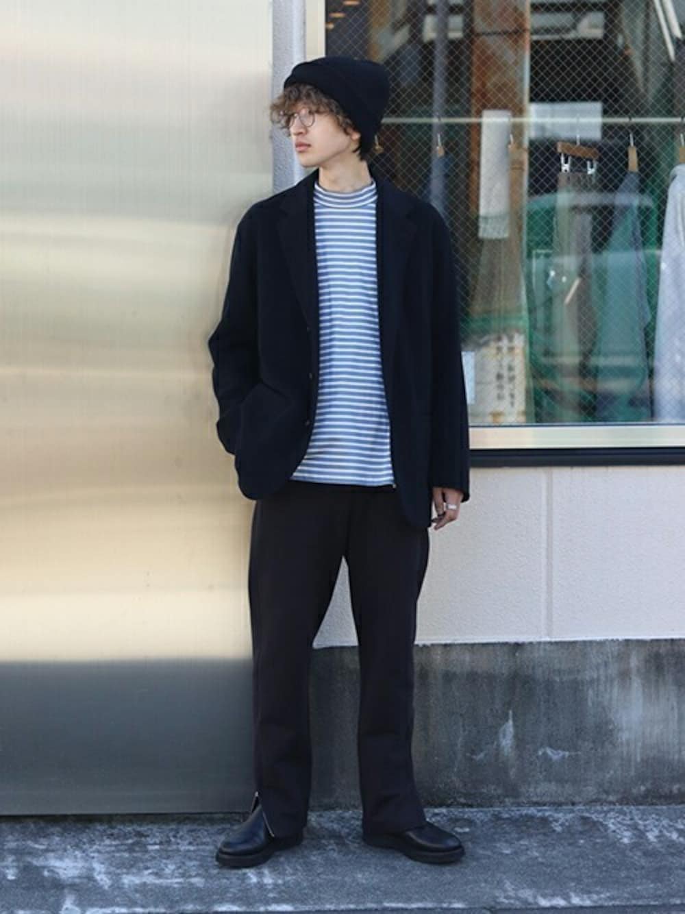 「PORT BY ARK、ポートバイアーク、アークネッツ、ARKnets」｜「PORT BY ARKのPORT BY ARK / ポートバイアーク：Mock neck Border LS T-shirt：PO10-T006[COR]（Tシャツ/カットソー、ブルー系）」を使った、ARKnets STAFFさん（メンズ・181cm）の秋コーディネートの1枚目の写真