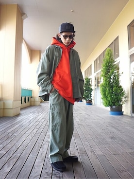 「セットアップスタイル」｜「アイテム（ミリタリージャケット）」を使った、ARKnets STAFFさん（メンズ・168cm）の秋コーディネート