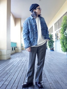 「アークネッツ」｜「アイテム（スラックス）」を使った、ARKnets STAFFさん（メンズ・168cm）の冬コーディネート