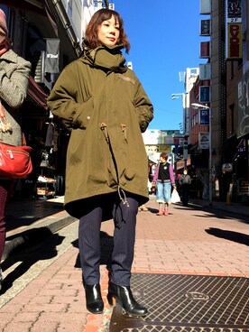 「uncut bound」｜「アイテム（モッズコート）」を使った、takamoriさん（レディース・158cm）の冬コーディネート