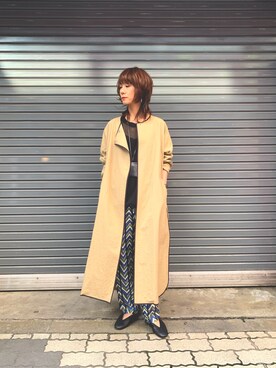 「uncut bound」｜「アイテム（ステンカラーコート）」を使った、takamoriさん（レディース・158cm）の春コーディネート