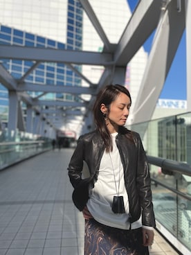 「NCB neat caprice brand（エヌシービーニートカプリスブランド）のアイテム（ライダースジャケット）」を使った、takamoriさん（レディース・158cm）の冬コーディネート