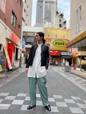 「NCB neat caprice brand（エヌシービーニートカプリスブランド）のアイテム（ライダースジャケット）」を使った、takamoriさん（レディース・158cm）の冬コーディネート