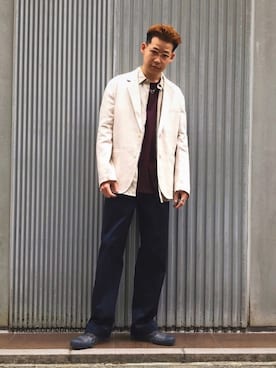 「リネンシャツ」｜「アイテム（その他アウター）」を使った、Sさん（メンズ・174cm）の春コーディネート